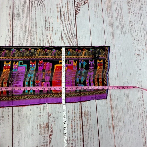 Laurel Burch Purple And Black Silk Cat Scarf 10.5 x 53” - Picture 12 of 12
